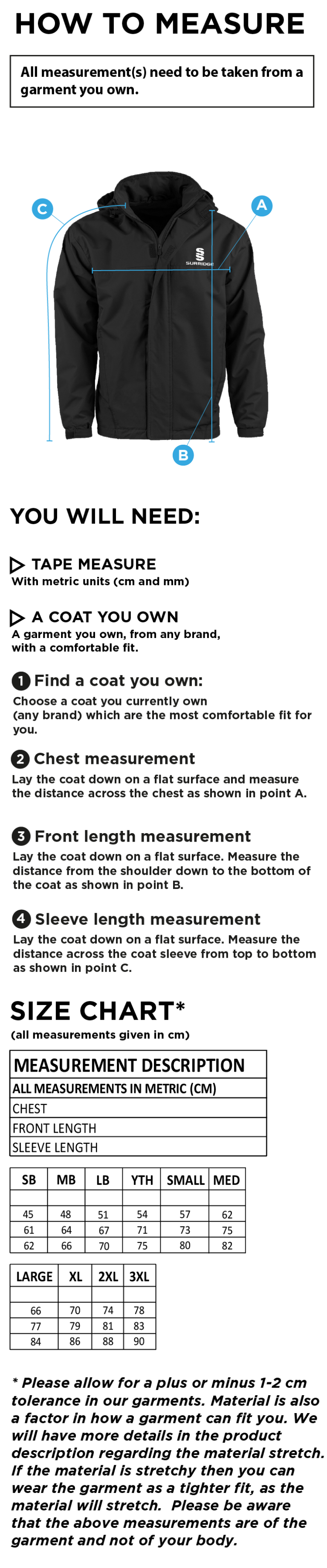 Dual Fleece Lined Jacket : Navy - Size Guide